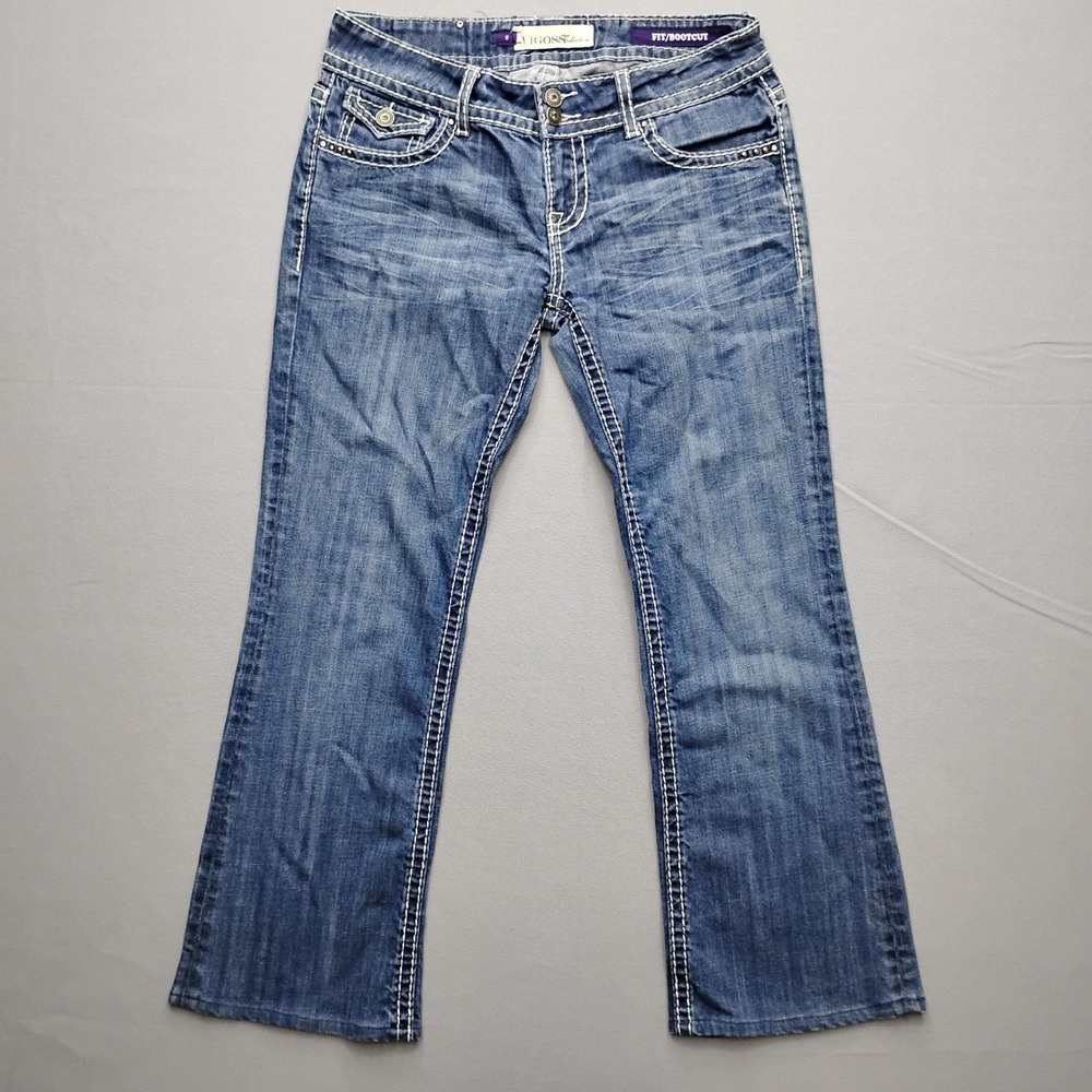 Vigoss Collection Womens Size 9 Bootcut Jeans Blue Thick Stitch Rhinestone 32x27